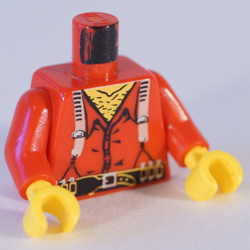 Lego Torso Shirt with Hairy Chest, Suspenders and Ammunition on Belt Print, Red Arms, Yellow Hands / Red