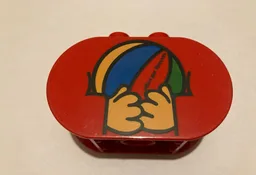 Duplo, Brick 2 x 4 x 2 Rounded Ends with Hands Holding Ball with 'offert par Pampers' Pattern