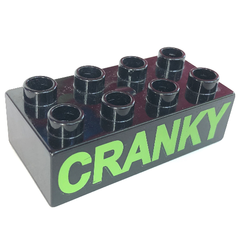 Lego Duplo Brick 2 x 4 with 'CRANKY' Text Print / Black