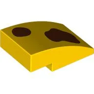Brick Curved 3 x 2 No Studs with 2 Reddish Brown Splotch Print / Yellow