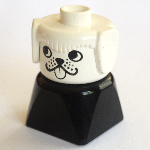 Lego Duplo 2 x 2 x 2 Figure Brick Early, Dog, White Head, Looking Right Print / Black