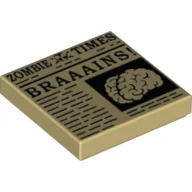 Tile 2 x 2 with Newspaper 'ZOMBIE TIMES' and 'BRAAAINS! Print / Tan
