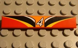 Tile 1 x 6 with '4', Orange, White, Black, Yellow, Red Pattern (Sticker) - Set 8380