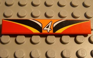 Lego Tile 1 x 6 with '4', Orange, White, Black, Yellow, Red Pattern (Sticker) - Set 8380
