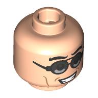 Lego Minifig Head Otto Octavius, Black Glasses with Silver Glass, Mean Grin / Angry / Light Nougat