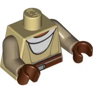 Torso Jedi Robe, White Undershirt & Reddish Brown Belt Print (Nahdar Vebb), Dark Tan Arms, Reddish Brown Hands / Tan