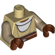 Lego Torso Jedi Robe, White Undershirt & Reddish Brown Belt Print (Nahdar Vebb), Dark Tan Arms, Reddish Brown Hands / Tan