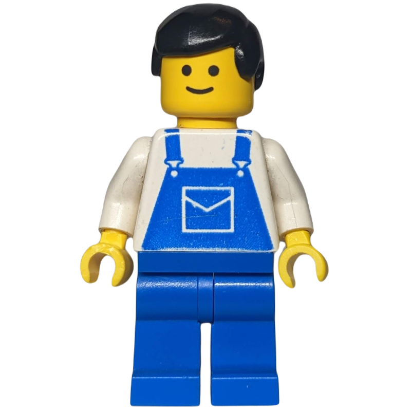 Lego Man, Blue Overalls, Black Hair (3626b Head)