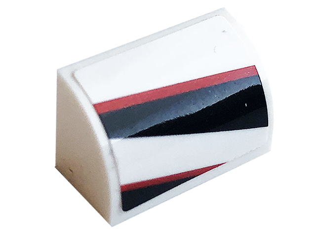 Lego Slope, Curved 1 x 2 with Bottom Stud Holder with Black and Red Stripes Pattern Model Right Side (Sticker) - Set 76896