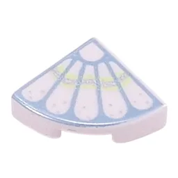 Tile Round 1 x 1 Quarter with Feathers on Metal Blue Background, Yellowish Green / Silver Band Print / White