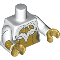Lego Torso Armor, Gold Panels, Gold Batgirl Logo Print, White Arms with Gold Cuffs Print, Pearl Gold Hands / White