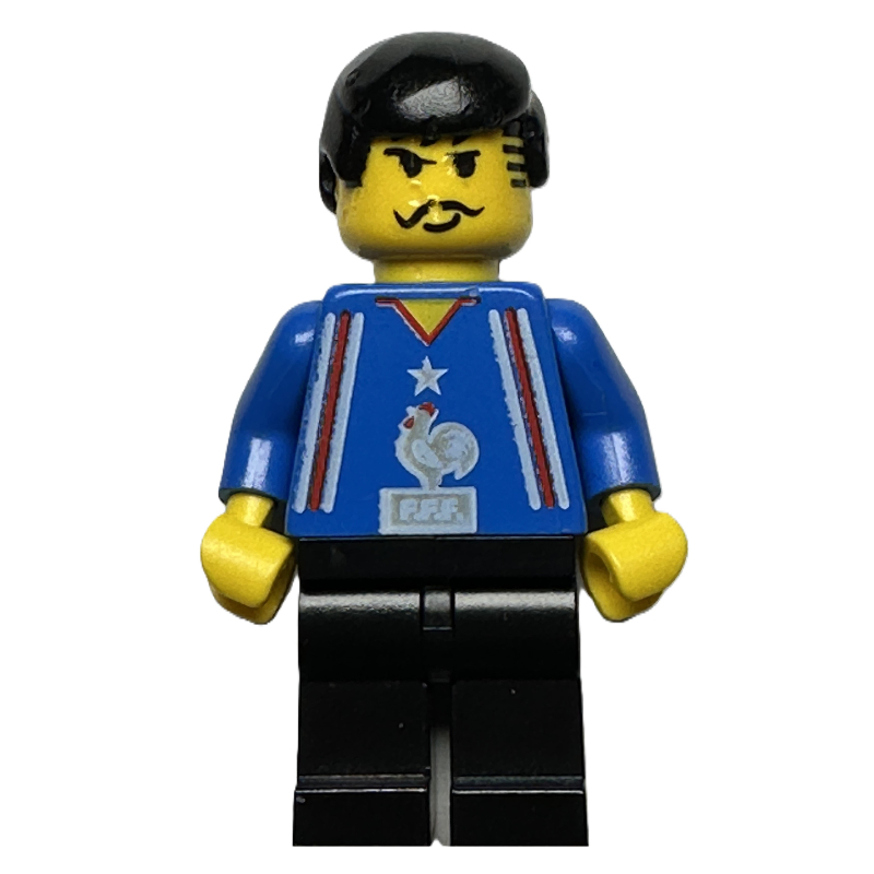 Lego Soccer Player, French Team Jersey, Black Hair, Moustache