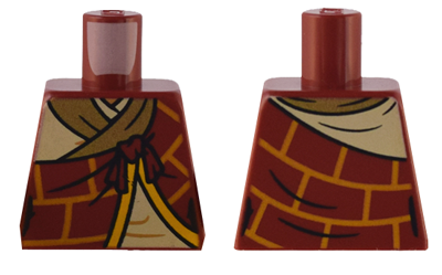 Lego Torso Robe with Bright Light Orange Brick Lines over Tan Robe with Gold Trim Pattern