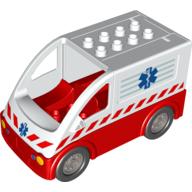 Lego Duplo Van Type 2 with Red Base and EMT Star of Life Print (Ambulance) / White