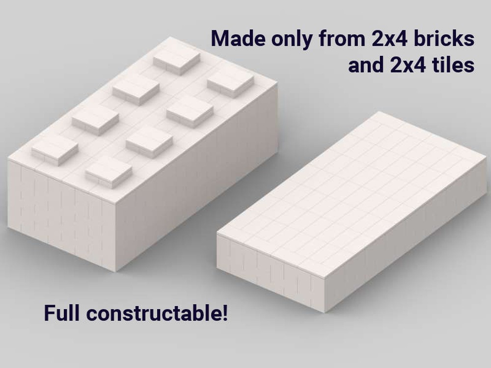 Lego Large Lego Brick and Tile 2x4 made only from 2x4 bricks and tiles / Großer Legostein und Kachel 2x4 nur aus 2x4 Steinen und Kacheln