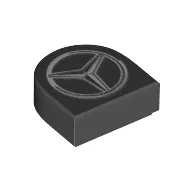 Tile Round 1 x 1 Half Circle with Mercedes Logo Print / Black