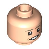 Lego Minifig Head Helmeppo, Dark Tan Eyebrows, Nervous Smile / Scared / Light Nougat