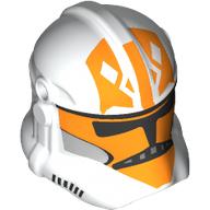 Lego Helmet Clone Trooper Phase 2, Closed Front, Holes for Visor with Orange Markings print / White