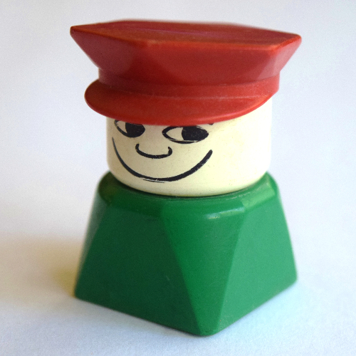 Lego Duplo 2 x 2 x 2 Figure Brick Early, Police Hat Red, Wide Smile Print / Green