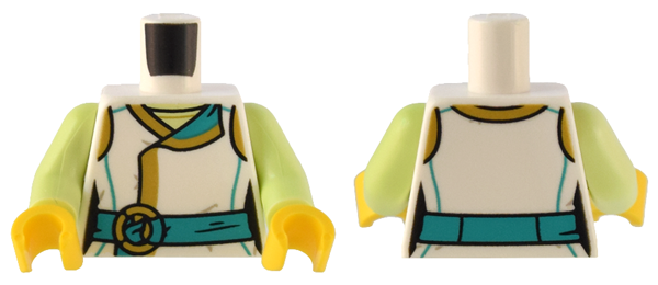 Lego Torso Female Robe with Gold Trim and Dark Turquoise Sash with Round Buckle Pattern / Yellowish Green Arms / Yellow Hands