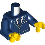Lego Torso, Pilot Uniform, Metallic Light Blue Trim, Dark Blue Tie, White Shirt print, Dark Blue Arms, Yellow Hands / Dark Blue