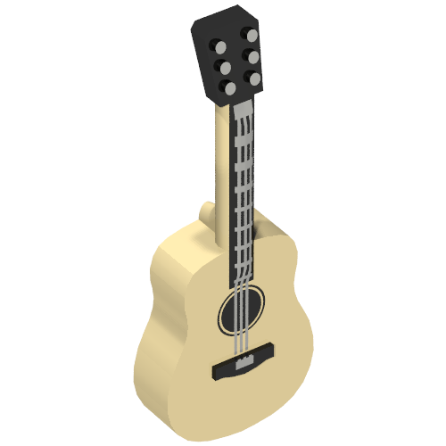 Lego Musical Instrument Guitar Acoustic with Black Neck and Silver Strings Print / Tan