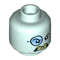 Lego Minifig Head Penguin, Monocle, Gray Outer Eyes and Jaw Lines, Open Mouth with Sharp Light Yellow Teeth Print [Hollow Stud] / Light Aqua