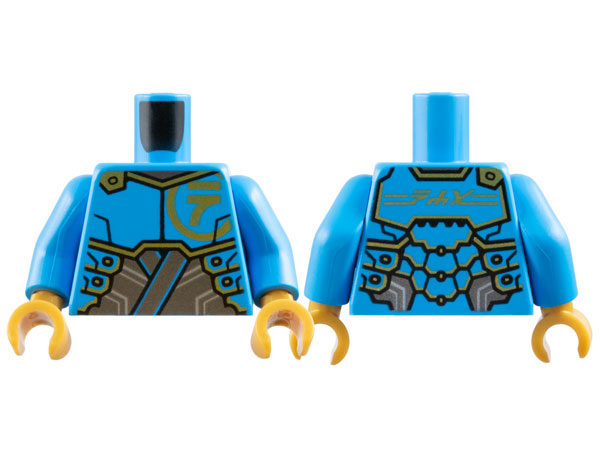 Lego Torso Armor Plates over Dark Silver Tunic, Gold Trim and Ninjago Logogram Letter N, 'NYA' on Back Pattern / Dark Azure Arms / Pearl Gold Hands