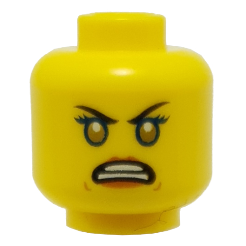 Lego Minifig Head Nya, Eyebrows, Dark Orange Lips / Blue Rimmed Eyes, Gold Pupils, Angry Print / Yellow