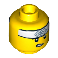 Lego Minifig Head Martial Arts Boy, White Headband with Square Symbol, Smile / Clenched Teeth Print / Yellow