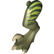 Lego Animal Body Part, Dinosaur, Raptor Leg, Left, with Pin, Tan Claws and Lime Stripes over Dark Green Print / Olive Green
