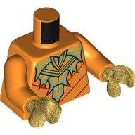 Lego Torso, Sand Green Chest Piece, Red Lines, Gold Decorations, Orange Arms, Pearl Gold Hands / Orange
