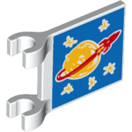 Lego Flag 2 x 2 Square [Thick Clips] with Drawn Classic Space Logo and 5 Bright Light Orange Stars on Blue Background / White