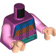 Lego Torso, Knitted Sweater, Dark Blue/Dark Orange/Dark Purple/Dark Turquoise Bands print, Bright Pink Arms, Light Nougat Hands / Magenta