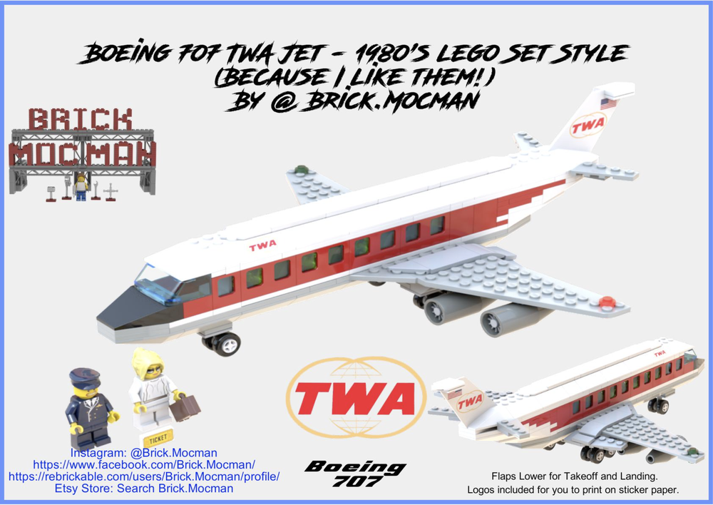 Lego 1980's Style - TWA Airlines B707 Passenger Jet Airplane Boeing 707