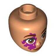 Lego Minidoll Head, Reddish Brown Eyebrows, Brown Eyes, Nougat Lips, Magenta Naevus Spot / Nougat