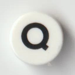 Tile Round 1 x 1 with Black 'Q' Print