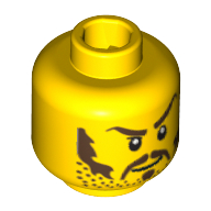 Lego Minifig Head Knight / Officer / Pirate, Moustache Brown Long, Sideburns, Stubble, Thick Eyebrows, White Pupils Print / Yellow