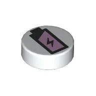 Tile Round 1 x 1 with Battery Print / White