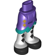 Lego Minidoll Hips and Asymmetrical Skirt with Wave Hem Dark Turquoise, and White Legs, Black Shoes Print / Dark Purple