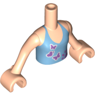 Lego Minidoll Torso Girl with Medium Blue Halter Top and Lavender Butterflies Print, Light Nougat Arms and Hands / Light Nougat