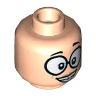 Minifig Head Edna Mode, Dual Sided, Large Round Glasses, Skeptical / Wide Smile with Teeth Print [Hollow Stud] / Light Nougat