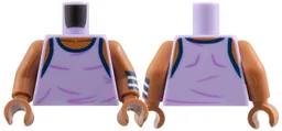 Torso Tank Top, Dark Blue Hems, Medium Lavender Wrinkles, Sienna Neck Pattern / Sienna Arm Left with Dark Blue and White Striped Wristband Pattern / Sienna Arm Right / Sienna Hands / Lavender
