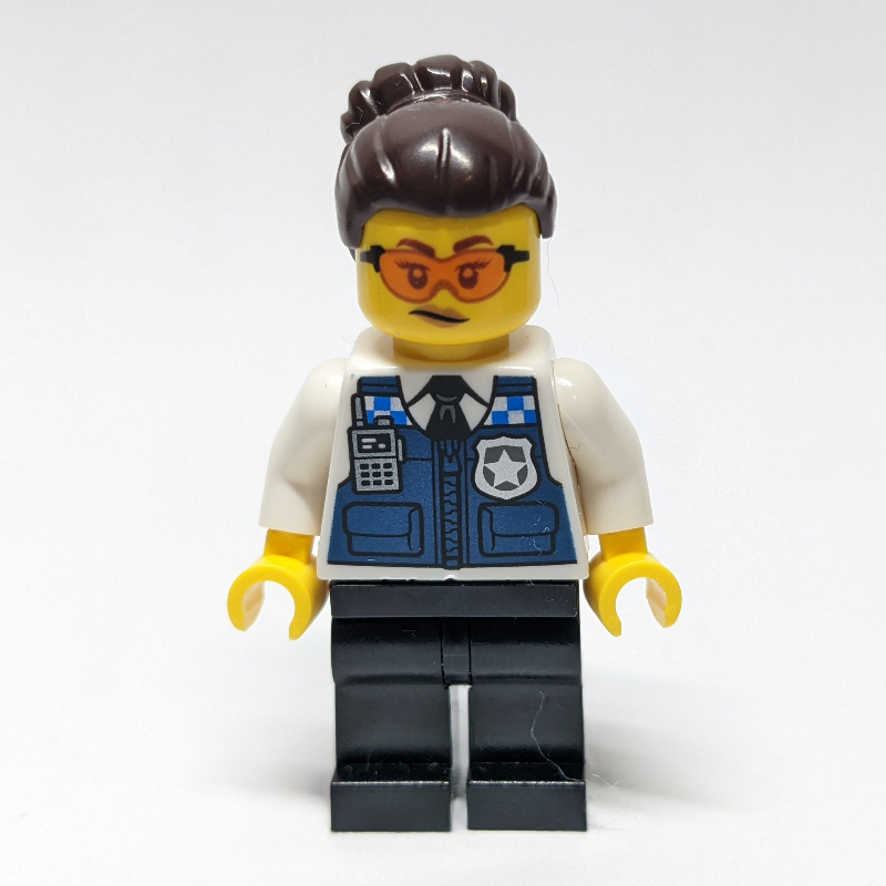 Lego Gracie Goodhart, Dark Blue Police Vest, Dark Brown Hair