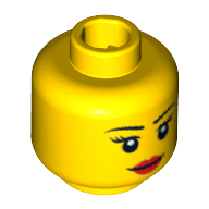 Lego Minifig Head, Thin Eyebrows, Eyelashes, White Pupils, Red Lips Smile Print [Blocked Open Stud] / Yellow