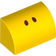 Brick Curved 1 x 2 x 1 No Studs with 2 Small Black Dots Print / Yellow