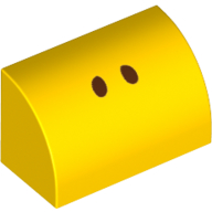 Lego Brick Curved 1 x 2 x 1 No Studs with 2 Small Black Dots print / Yellow
