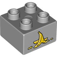 Lego Duplo Brick 2 x 2 with Banana Peel print / Light Bluish Gray