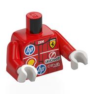 Lego Torso, Racing Suit, HP, SHELL, Ferrari, UniCredit Logo, White 'LECLERC' print, Red Arms, White Hands / Red