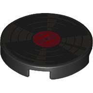 Lego Tile Round 2 x 2 with Silver Vinyl Record, Red Center print / Black